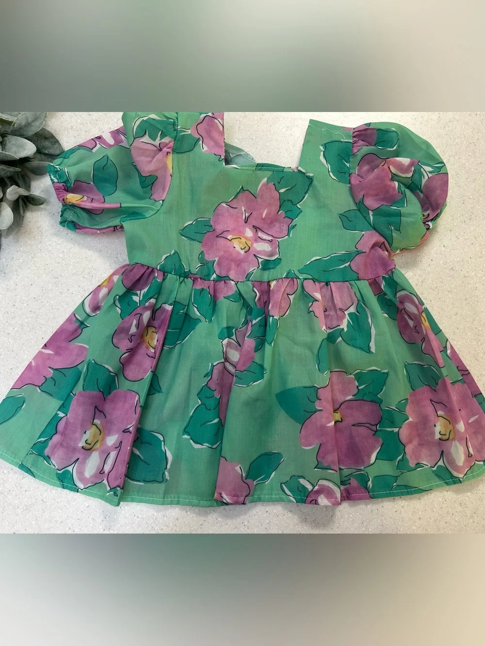 Toddler Girls Green and Purple Floral Matching Shirt and Shorts set